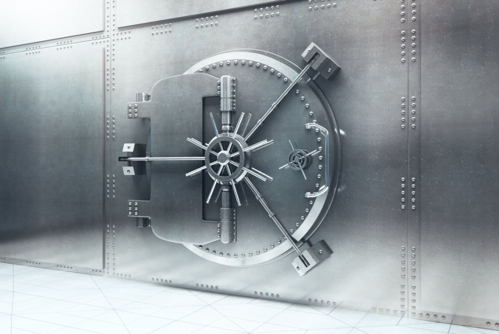 A large, locked bank vault.